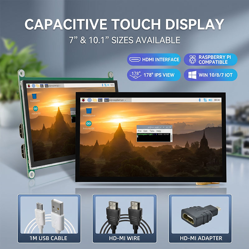 شاشة لمس IPS HDMI مقاس 7 و10.1 - مراجعة Raspberry Pi 10.1 Inch Capacitive Touch Screen Ips وسعره